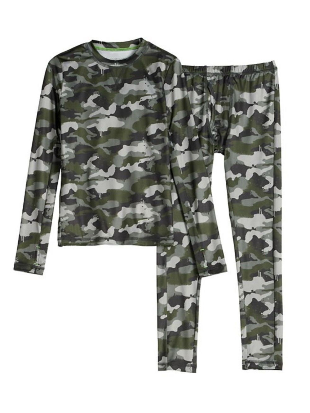 Cuddl Duds boys Olive Green Camo base layer set size 4/5